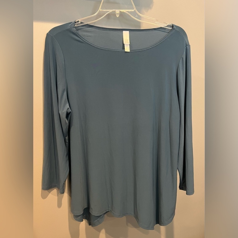 Women’s Marla Wynne Size 1X Chambray Blue 3/4 Sleeve Boat Neck Top